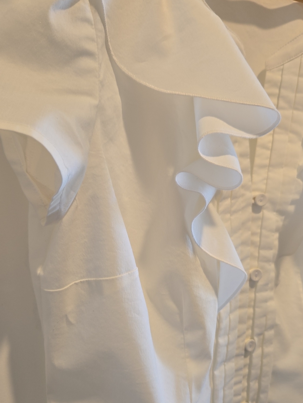 LOFT White Ruffle Front Button-Down Top - Picture 5 of 13